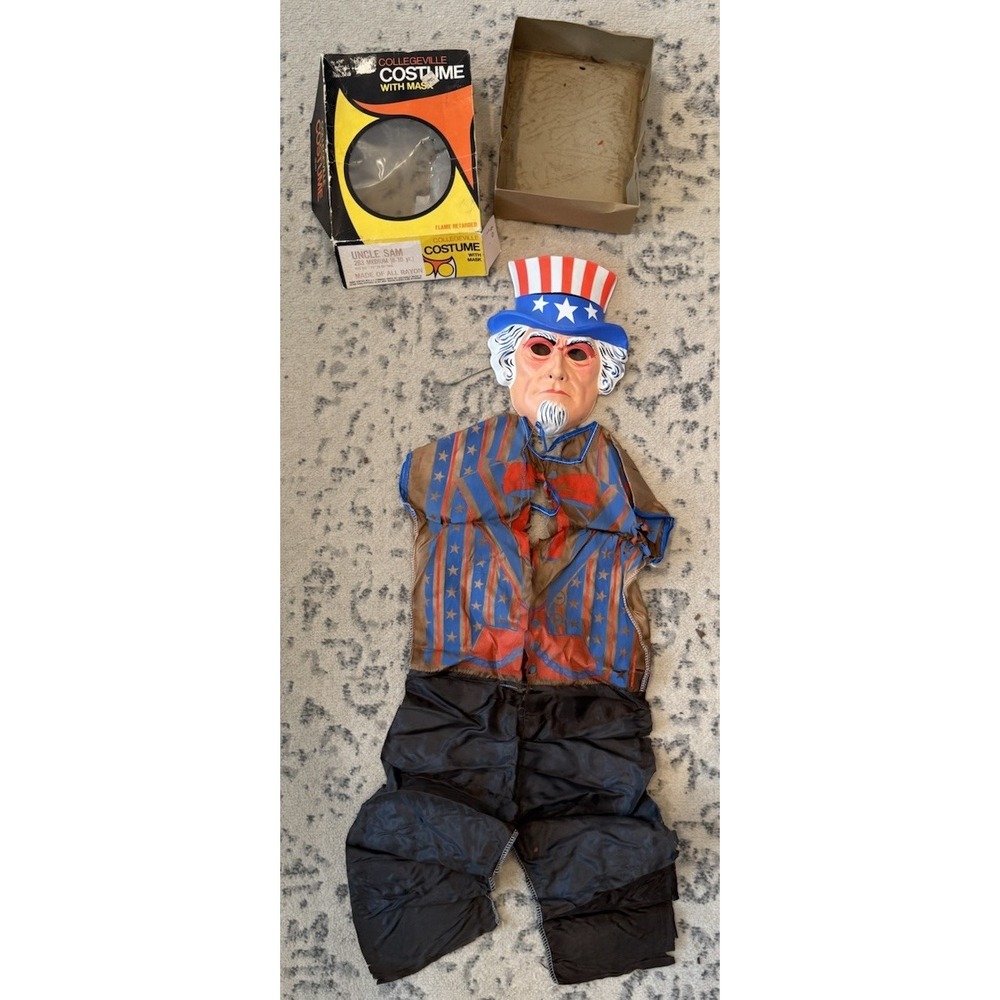 Vintage Collegeville Costume Uncle Sam Halloween Mask And Outfit - USA Read - Picture 3 of 9